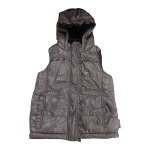 WEATHERPROOF Girls Brown Lined Hooded VEST JACKET Size 6/6X Faux Fur Zip-Front